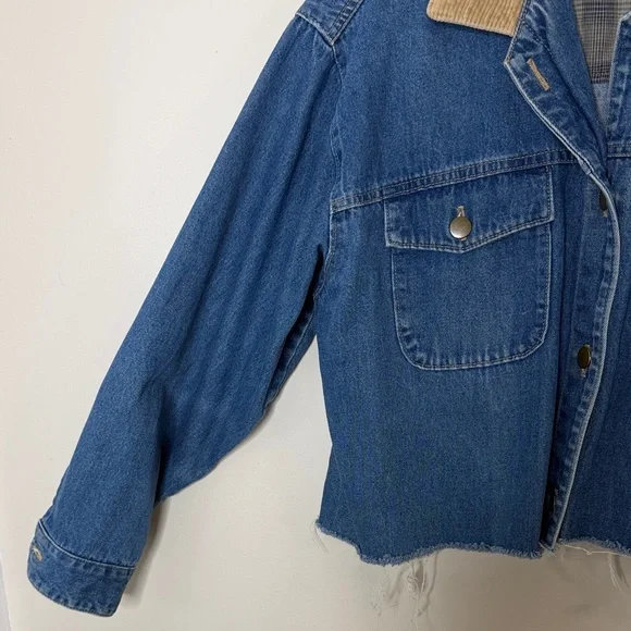 Made in USA Denim Jacket Corduroy Collar Cuffs Women’s Large Cropped Size L - Picture 10 of 16
